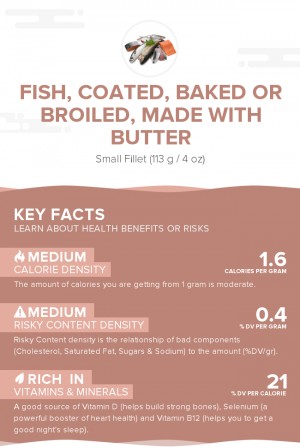 Fish, coated, baked or broiled, made with butter