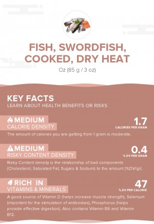 Fish, swordfish, cooked, dry heat