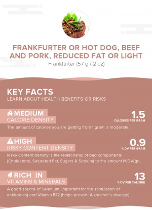 Frankfurter or hot dog, beef and pork, reduced fat or light