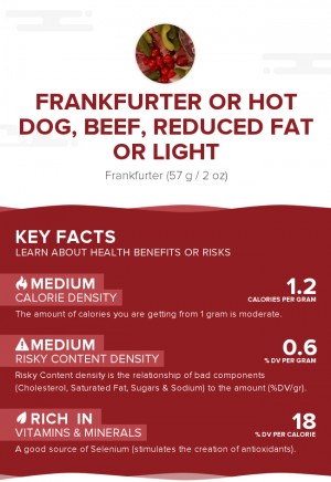 Frankfurter or hot dog, beef, reduced fat or light