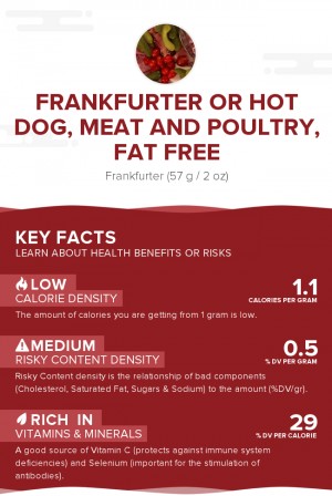 Frankfurter or hot dog, meat and poultry, fat free