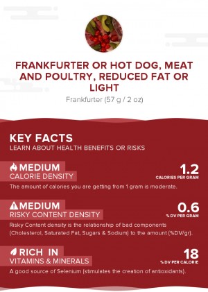 Frankfurter or hot dog, meat and poultry, reduced fat or light