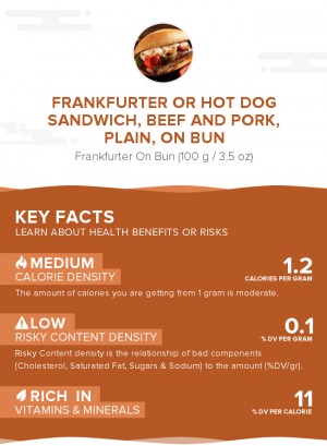 Frankfurter or hot dog sandwich, beef and pork, plain, on bun