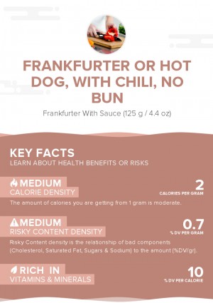 Frankfurter or hot dog, with chili, no bun