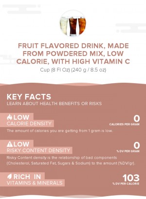 Fruit flavored drink, made from powdered mix, low calorie, with high vitamin C