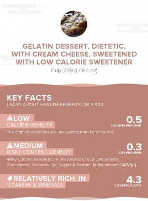 Gelatin dessert, dietetic, with cream cheese, sweetened with low calorie sweetener