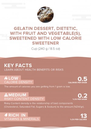 Gelatin dessert, dietetic, with fruit and vegetable(s), sweetened with low calorie sweetener