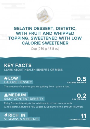 Gelatin dessert, dietetic, with fruit and whipped topping, sweetened with low calorie sweetener