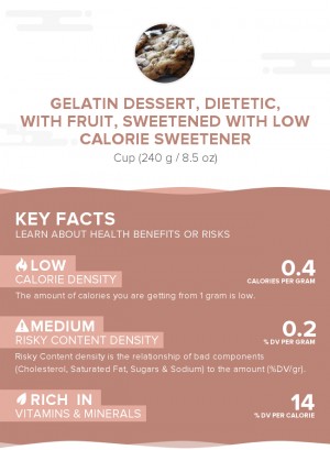 Gelatin dessert, dietetic, with fruit, sweetened with low calorie sweetener