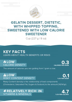 Gelatin dessert, dietetic, with whipped topping, sweetened with low calorie sweetener