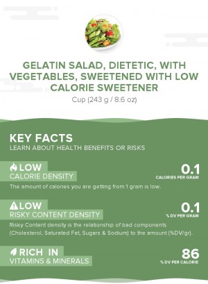 Gelatin salad, dietetic, with vegetables, sweetened with low calorie sweetener