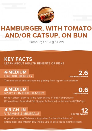 Hamburger, with tomato and/or catsup, on bun