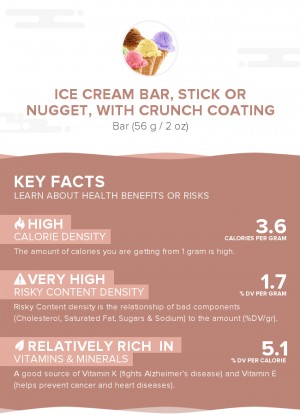 Ice cream bar, stick or nugget, with crunch coating