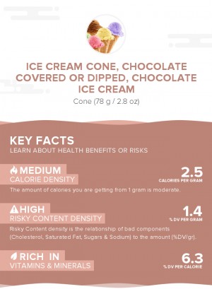 Ice cream cone, chocolate covered or dipped, chocolate ice cream