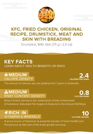 KFC, Fried Chicken, ORIGINAL RECIPE, Drumstick, meat and skin with breading