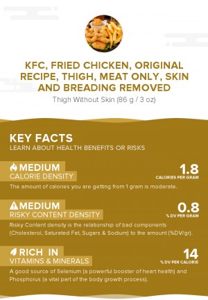 KFC, Fried Chicken, ORIGINAL RECIPE, Thigh, meat only, skin and breading removed