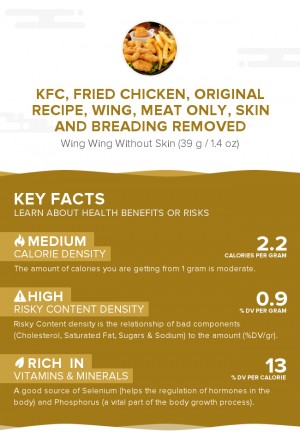 KFC, Fried Chicken, ORIGINAL RECIPE, Wing, meat only, skin and breading removed