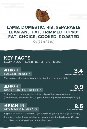 Lamb, domestic, rib, separable lean and fat, trimmed to 1/8