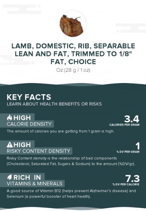 Lamb, domestic, rib, separable lean and fat, trimmed to 1/8