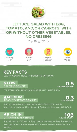 Lettuce, salad with egg, tomato, and/or carrots, with or without other vegetables, no dressing