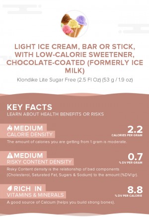 Light ice cream, bar or stick, with low-calorie sweetener, chocolate-coated (formerly ice milk)