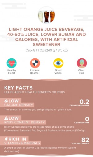 Light orange juice beverage, 40-50% juice, lower sugar and calories, with artificial sweetener
