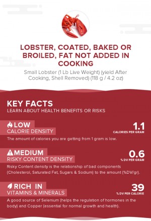 Lobster, coated, baked or broiled, fat not added in cooking