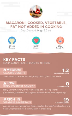Macaroni, cooked, vegetable, fat not added in cooking
