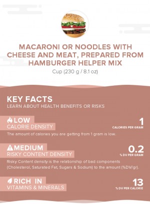 Macaroni or noodles with cheese and meat, prepared from Hamburger Helper mix