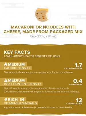 Macaroni or noodles with cheese, made from packaged mix
