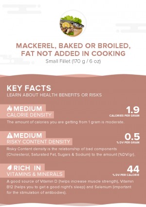 Mackerel, baked or broiled, fat not added in cooking