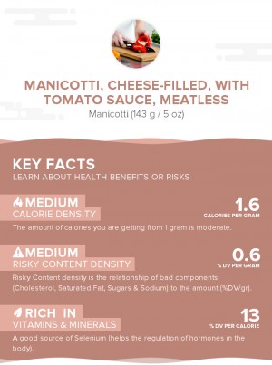 Manicotti, cheese-filled, with tomato sauce, meatless