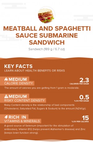 Meatball and spaghetti sauce submarine sandwich