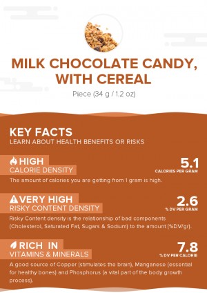 Milk chocolate candy, with cereal