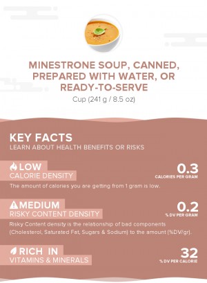 Minestrone soup, canned, prepared with water, or ready-to-serve
