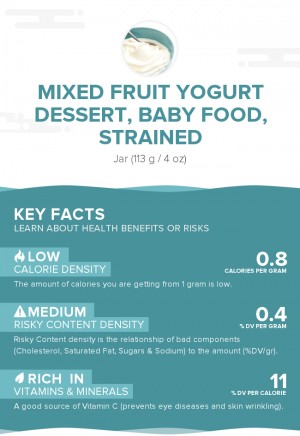 Mixed fruit yogurt dessert, baby food, strained