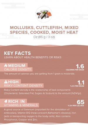 Mollusks, cuttlefish, mixed species, cooked, moist heat