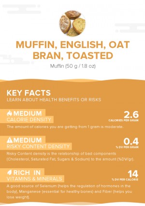 Muffin, English, oat bran, toasted