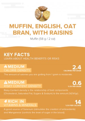 Muffin, English, oat bran, with raisins