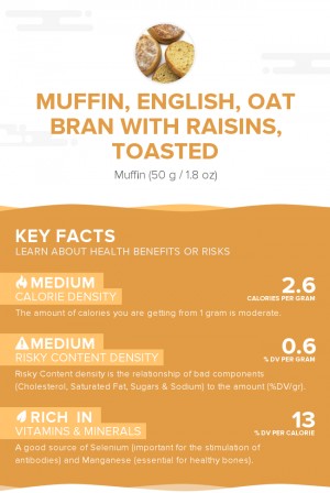 Muffin, English, oat bran with raisins, toasted