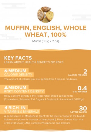 Muffin, English, whole wheat, 100%