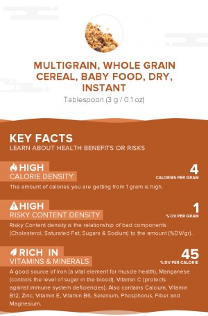 Multigrain, whole grain cereal, baby food, dry, instant