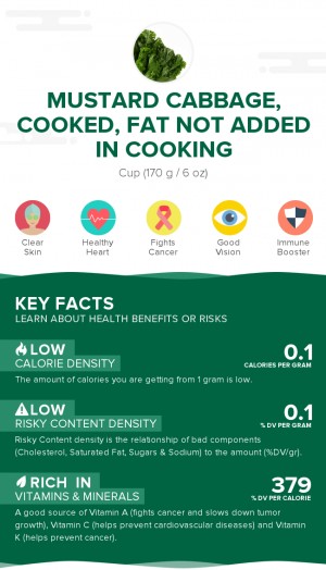 Mustard cabbage, cooked, fat not added in cooking