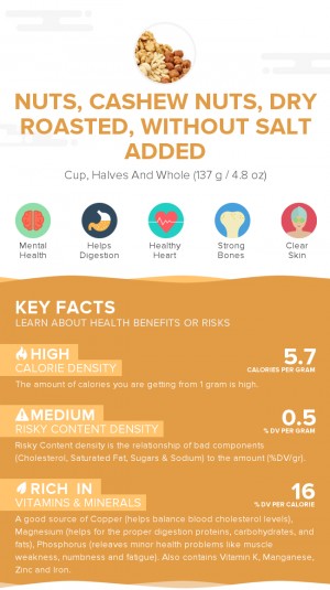 Nuts, cashew nuts, dry roasted, without salt added