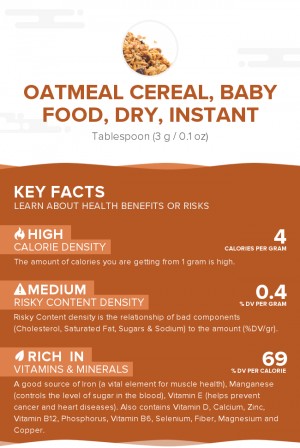 Oatmeal cereal, baby food, dry, instant