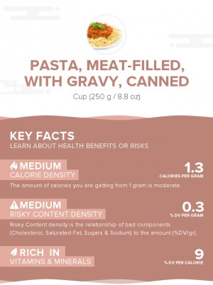 Pasta, meat-filled, with gravy, canned