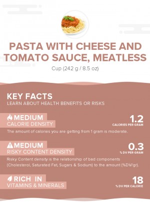 Pasta with cheese and tomato sauce, meatless