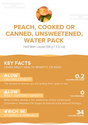 Peach, cooked or canned, unsweetened, water pack