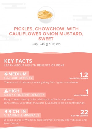 Pickles, chowchow, with cauliflower onion mustard, sweet