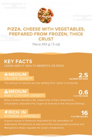 Pizza, cheese with vegetables, prepared from frozen, thick crust